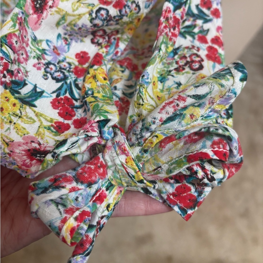 H&M MULTICOLOR FLORAL OFF THE SHOULDER CASUAL RELAXED STYLE TUNIC BLOUSE SIZE 14 - Picture 5 of 13